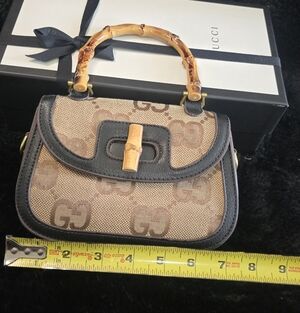 Tan and Black Mini Bag with Bamboo Handle